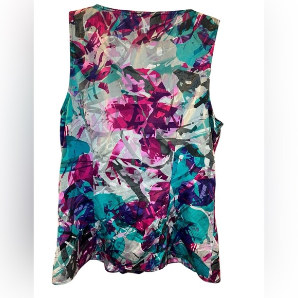 Anne Klein Teal & Pink Multicolor Abstract Ruffled V-Neck Top - Size Medium - Picture 4 of 4
